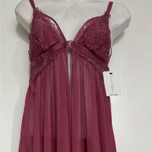 Women Sexy-Lingerie Lace Dress G-string Babydoll Sleepwear  Set Size 1XL NWT